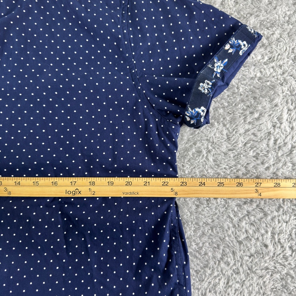 Denim & Flower Ricky Singh Mens XL Navy Blue Polka Dot Short Sleeve Button Down - Picture 6 of 7